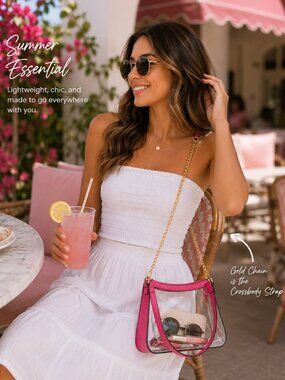 NWT PINK Marilyn Clear Satchel Bag | Gold Chain Crossbody Stadium Purse